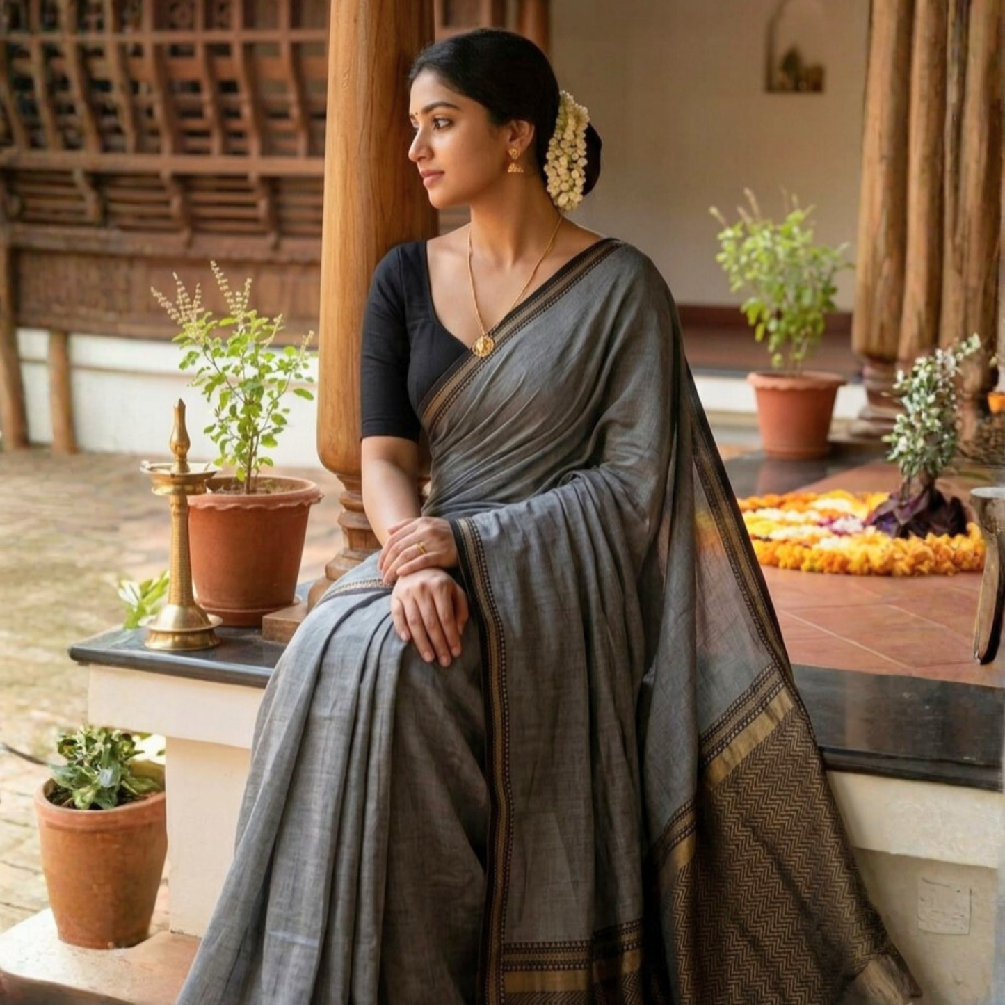 Gray Narayanpet Mercerized Cotton Saree