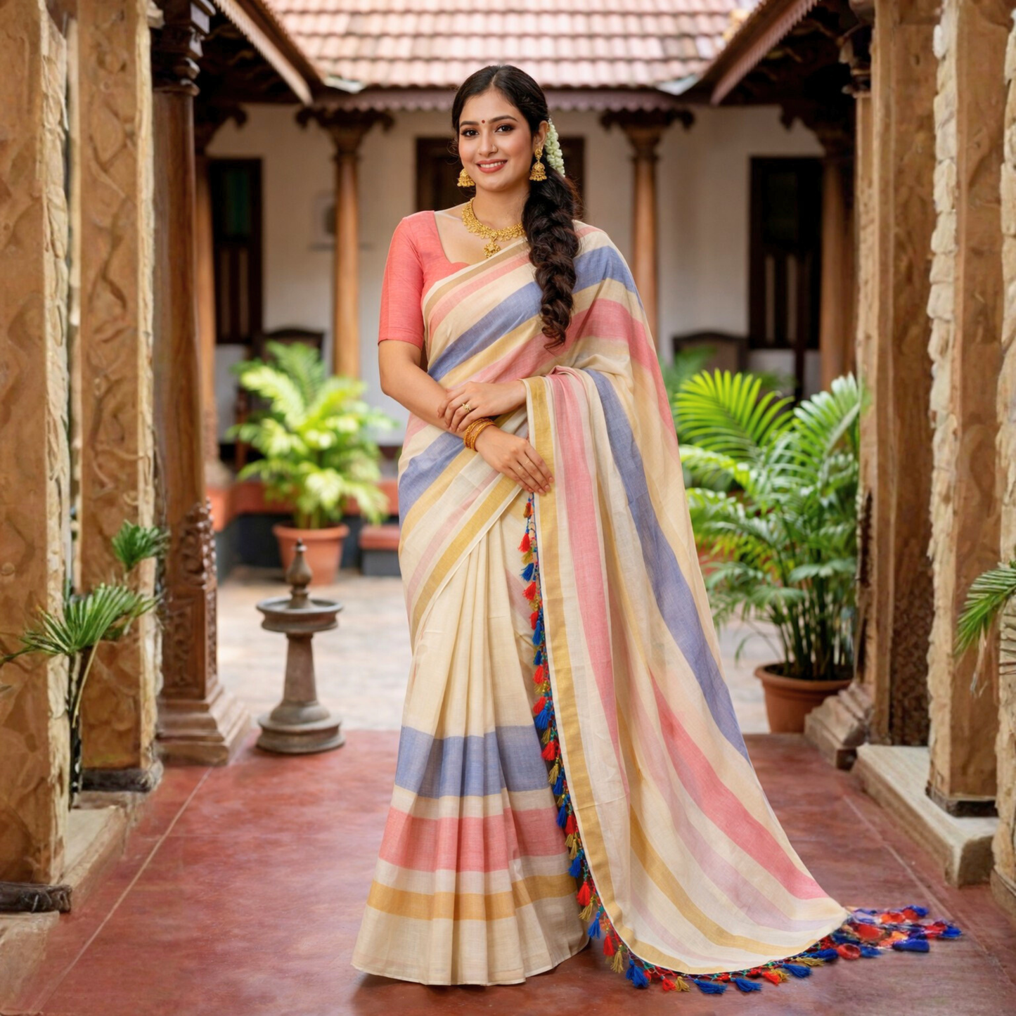 Mulloth Fancy Cotton Saree with Kunjam