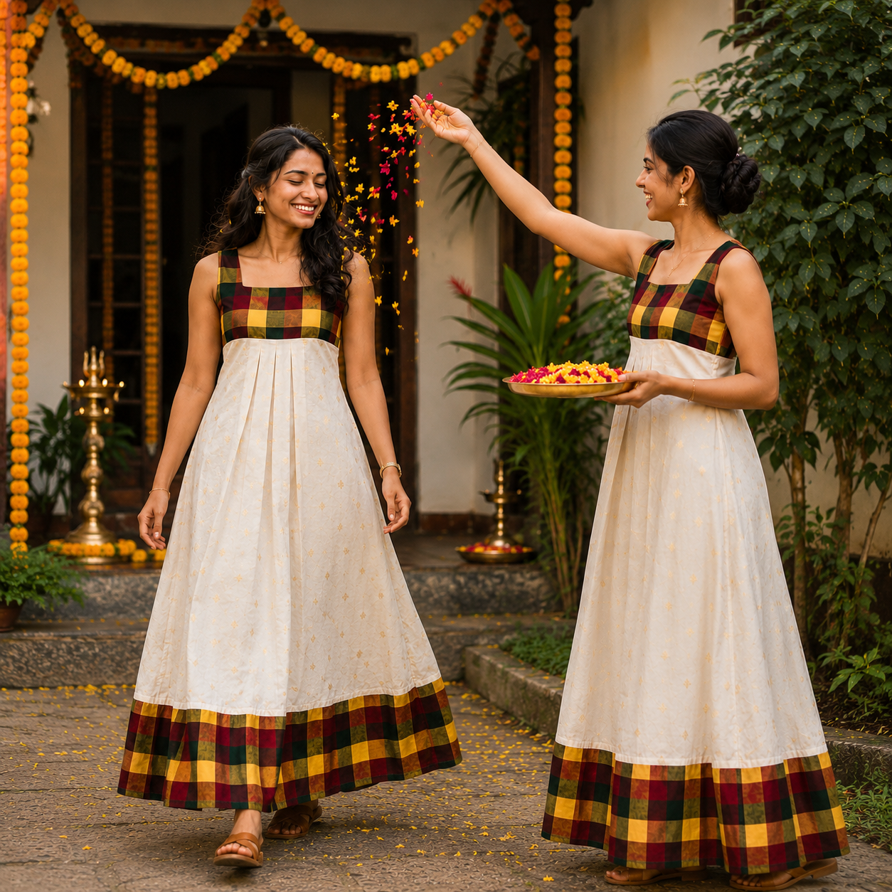 Madras Checks Yoke A-Line Box Pleated Frock