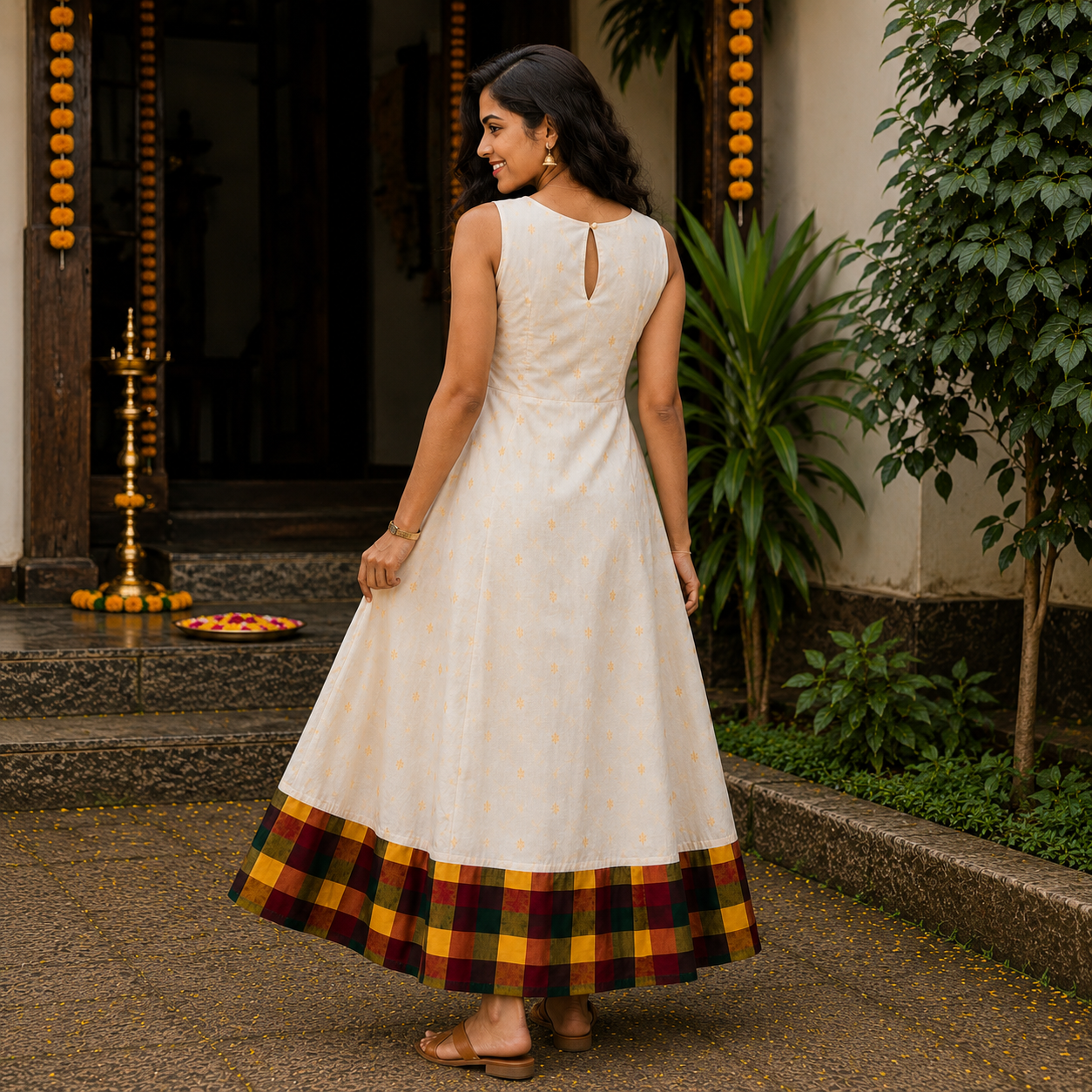 Madras Checks Yoke A-Line Box Pleated Frock
