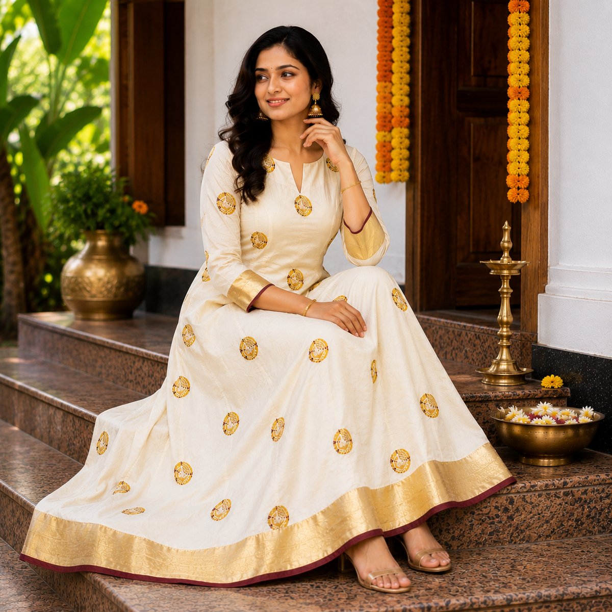Nilaavu – A-Line Princess Cut Frock with Sleeves