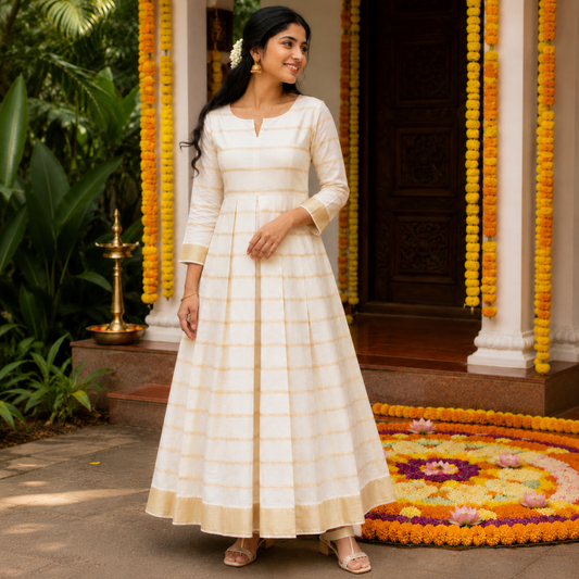 Nilaavu – Ivory Grace A-Line Box Pleated Frock with Sleeves