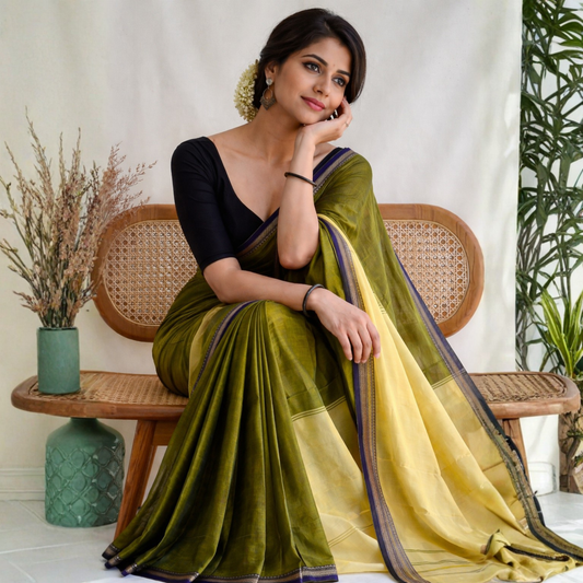 Green Narayanpet small border saree