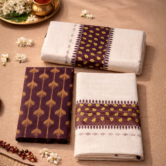 Gada Golden Print Set Mundu with Blouse