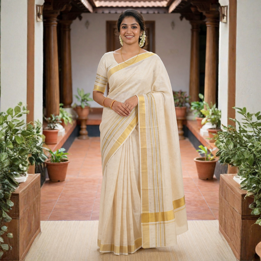 Arani Heritage Cotton Saree – Classic Gold Border Edition