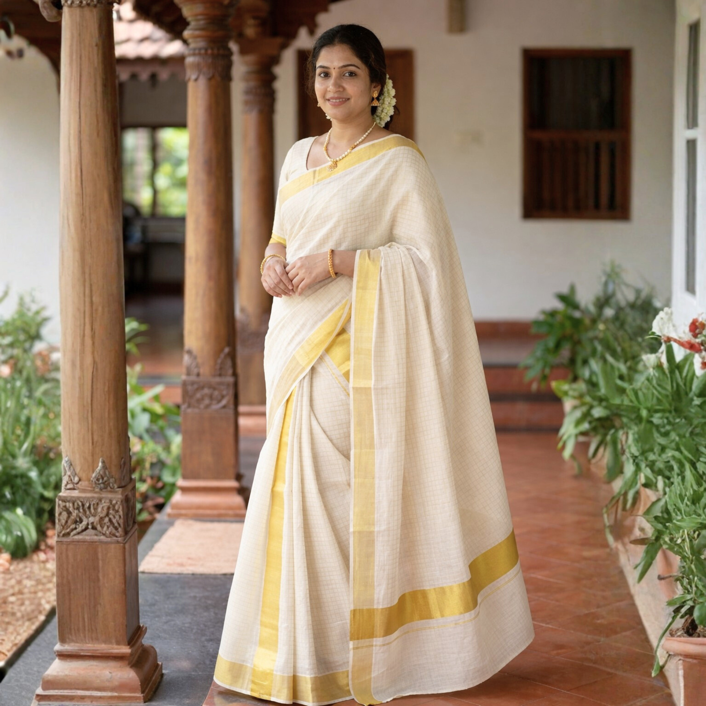 Arani Heritage Cotton Saree – Classic Gold Border Edition