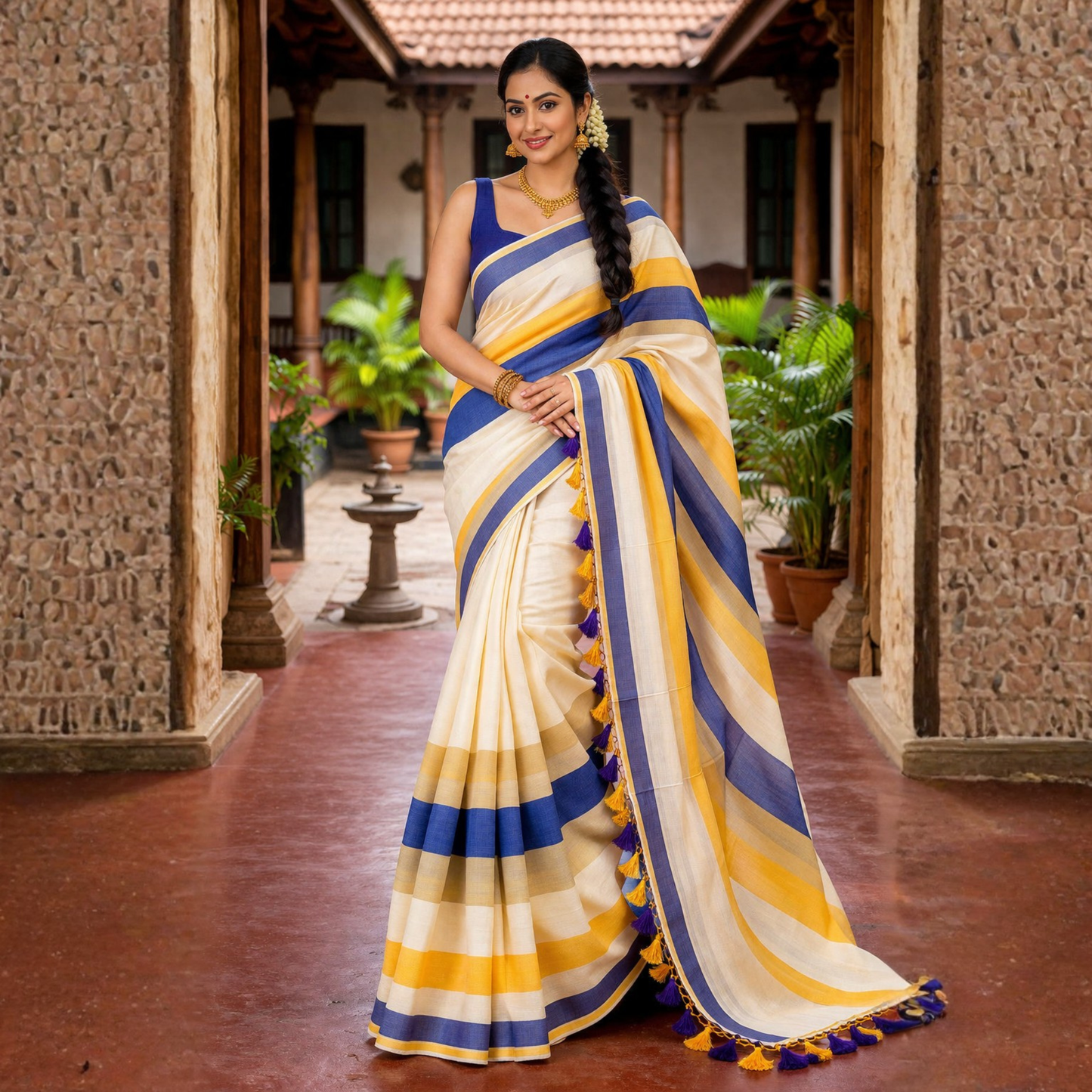 Mulloth Fancy Cotton Saree with Kunjam