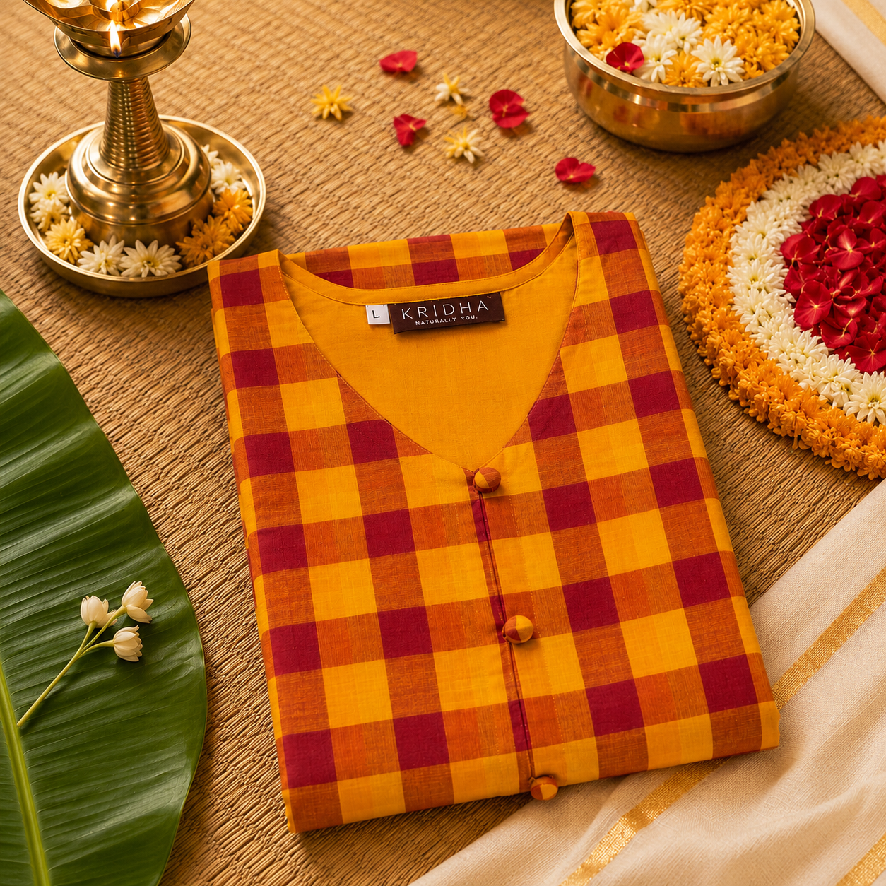 Madras Checks Centre Slit A-Line Frock